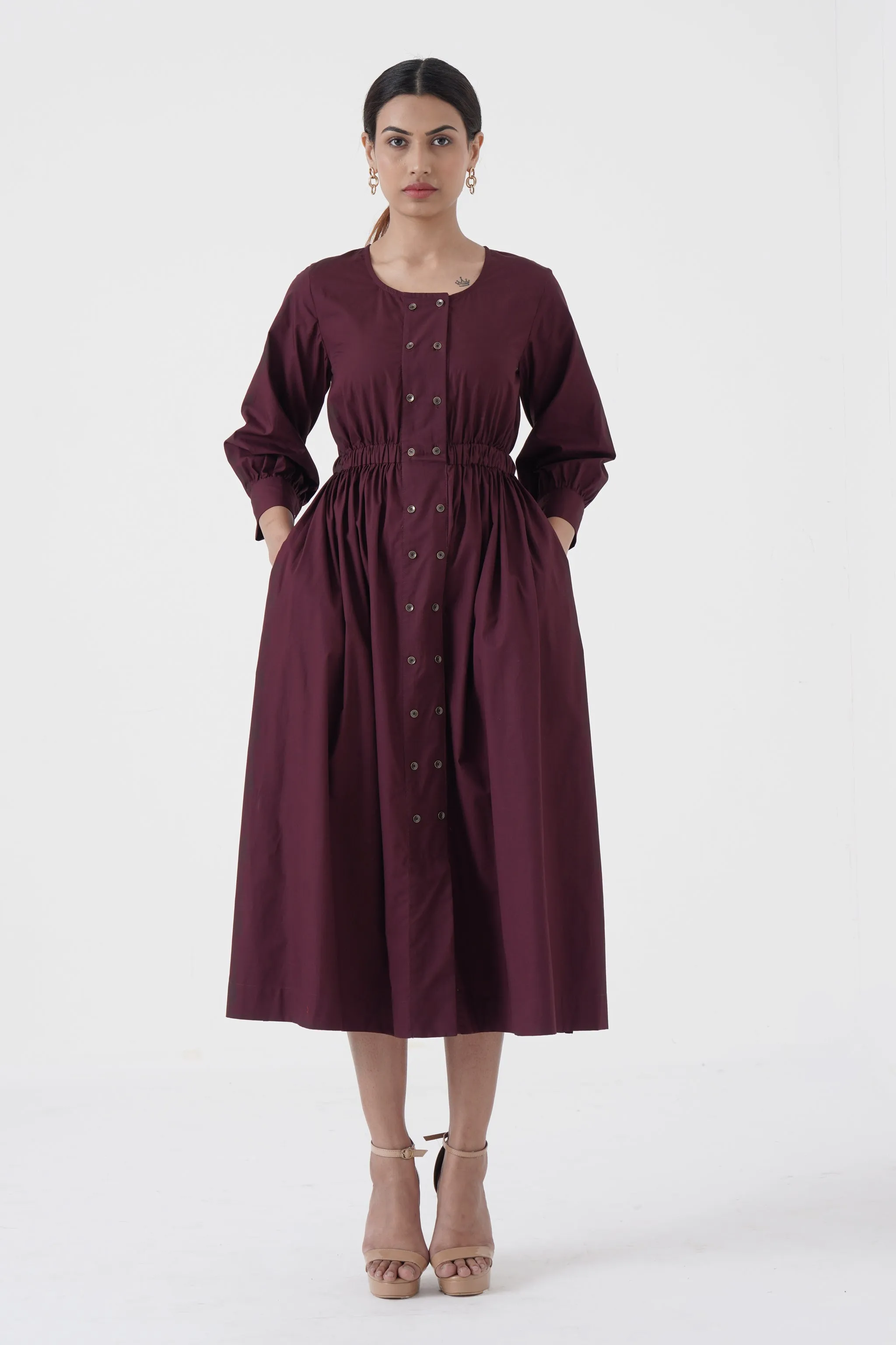 Euphoric - Double button placket dress - Wine